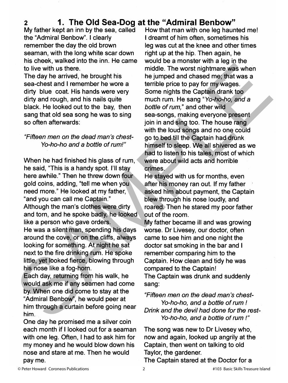 Treasure Island by Robert Louis Stevenson Yrs 3 to 8 sample page