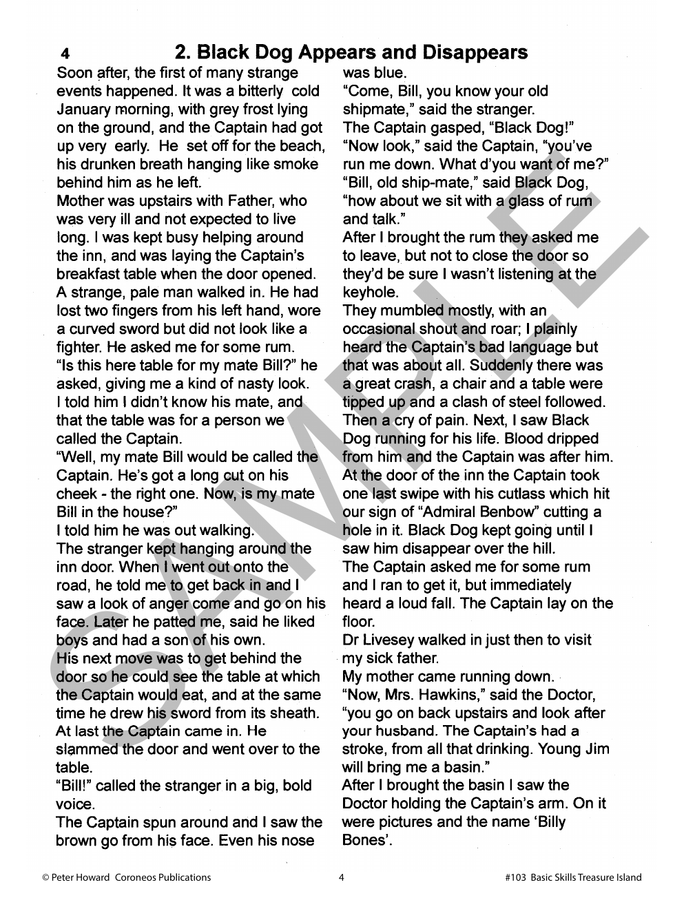 Treasure Island by Robert Louis Stevenson Yrs 3 to 8 sample page