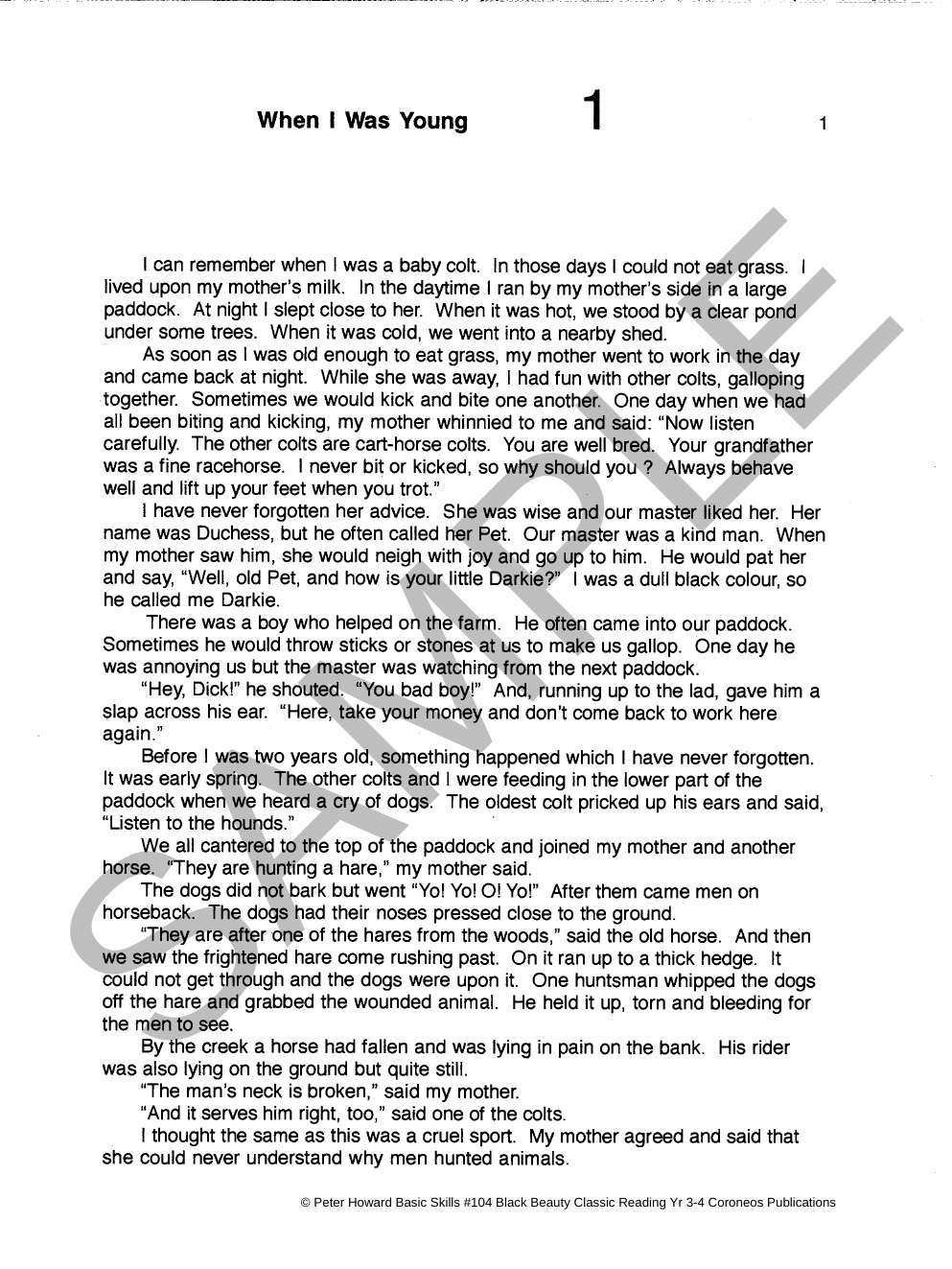 Black Beauty by Anna Sewell Yrs 3 to 8 sample page