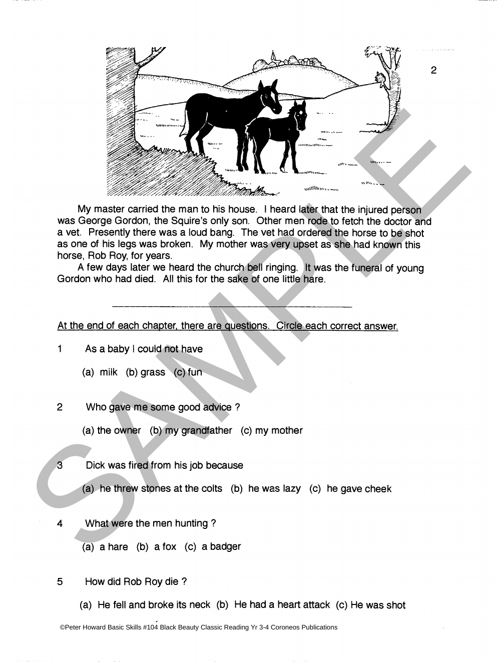 Black Beauty by Anna Sewell Yrs 3 to 8 sample page