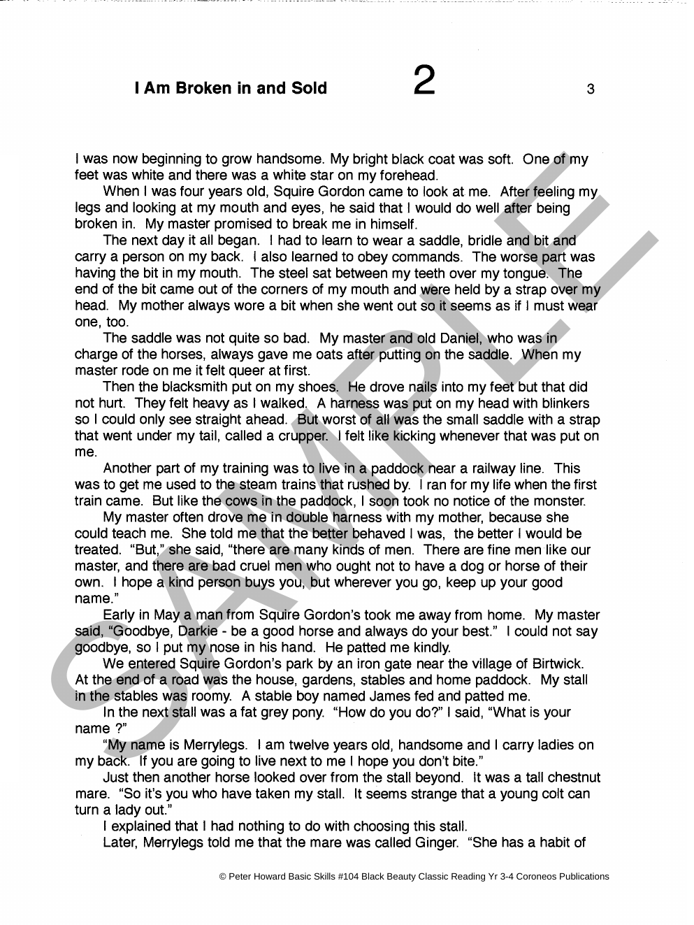 Black Beauty by Anna Sewell Yrs 3 to 8 sample page