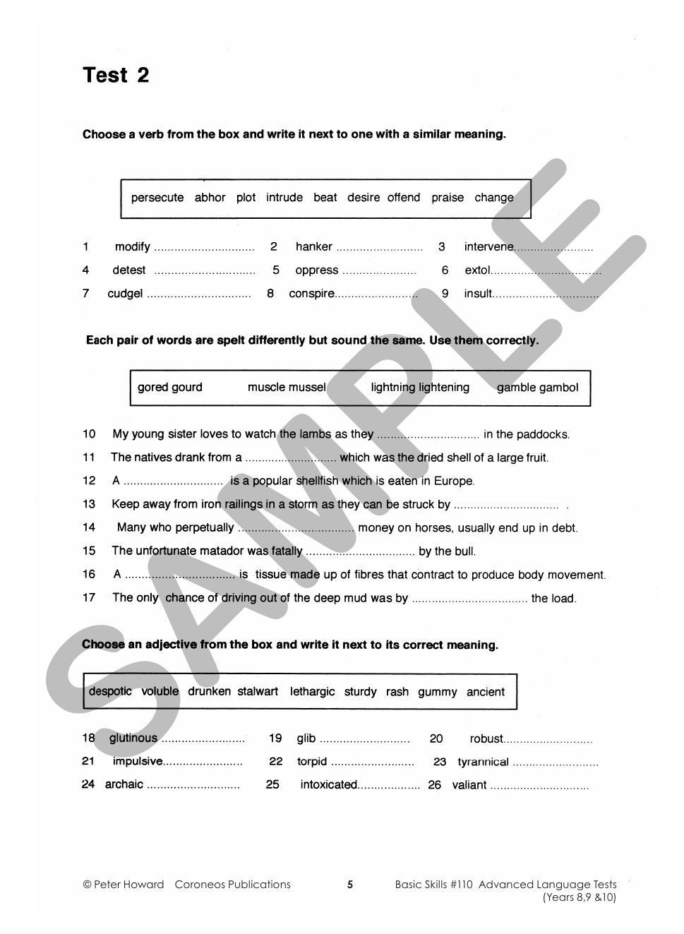 Advanced Language Tests Yrs 8 - 10 sample page