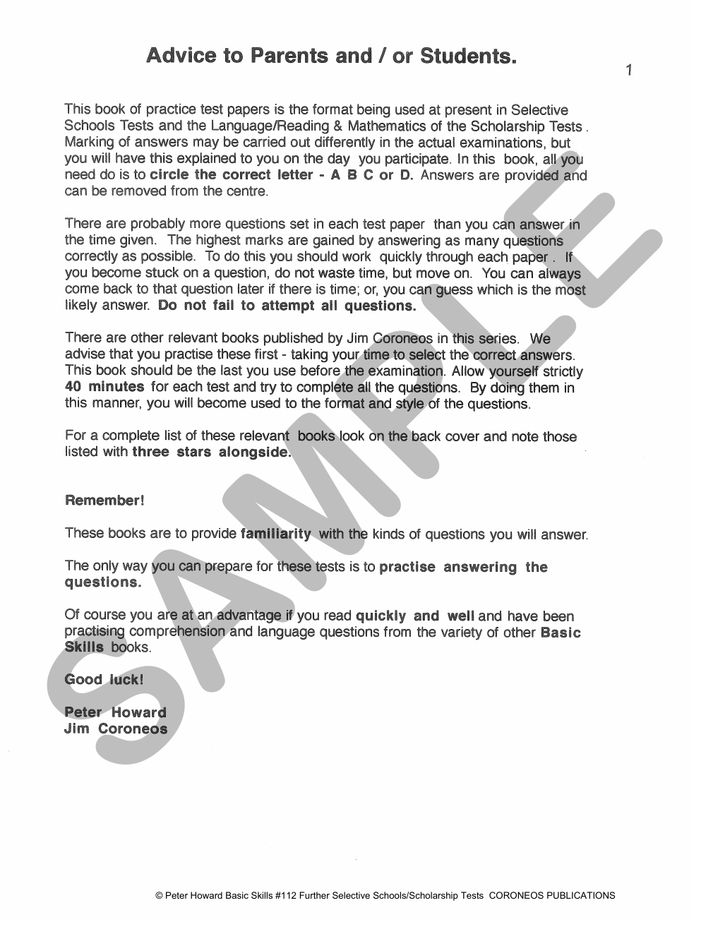 Further Selective School and Scholarship Tests sample page