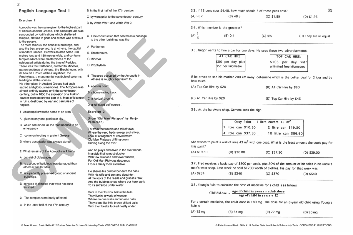 Further Selective School and Scholarship Tests sample page