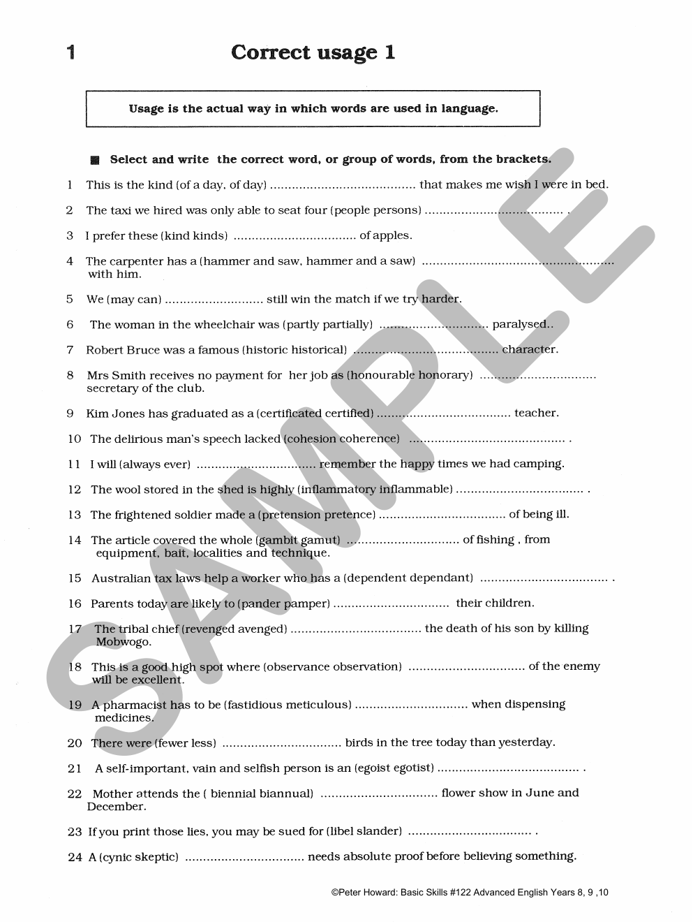 Advanced English Yrs 8 - 10 sample page