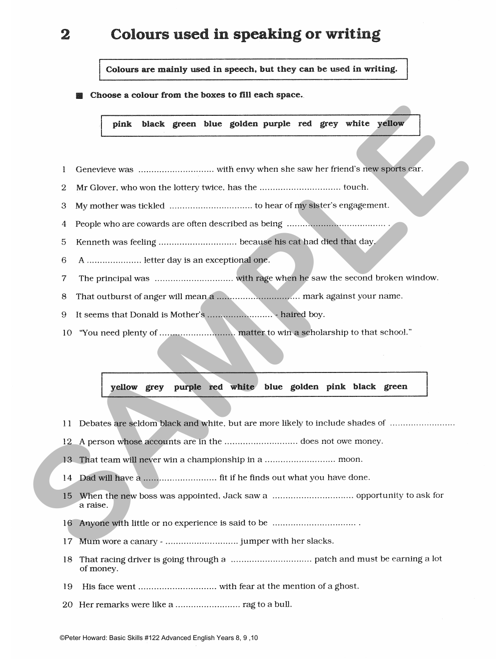 Advanced English Yrs 8 - 10 sample page