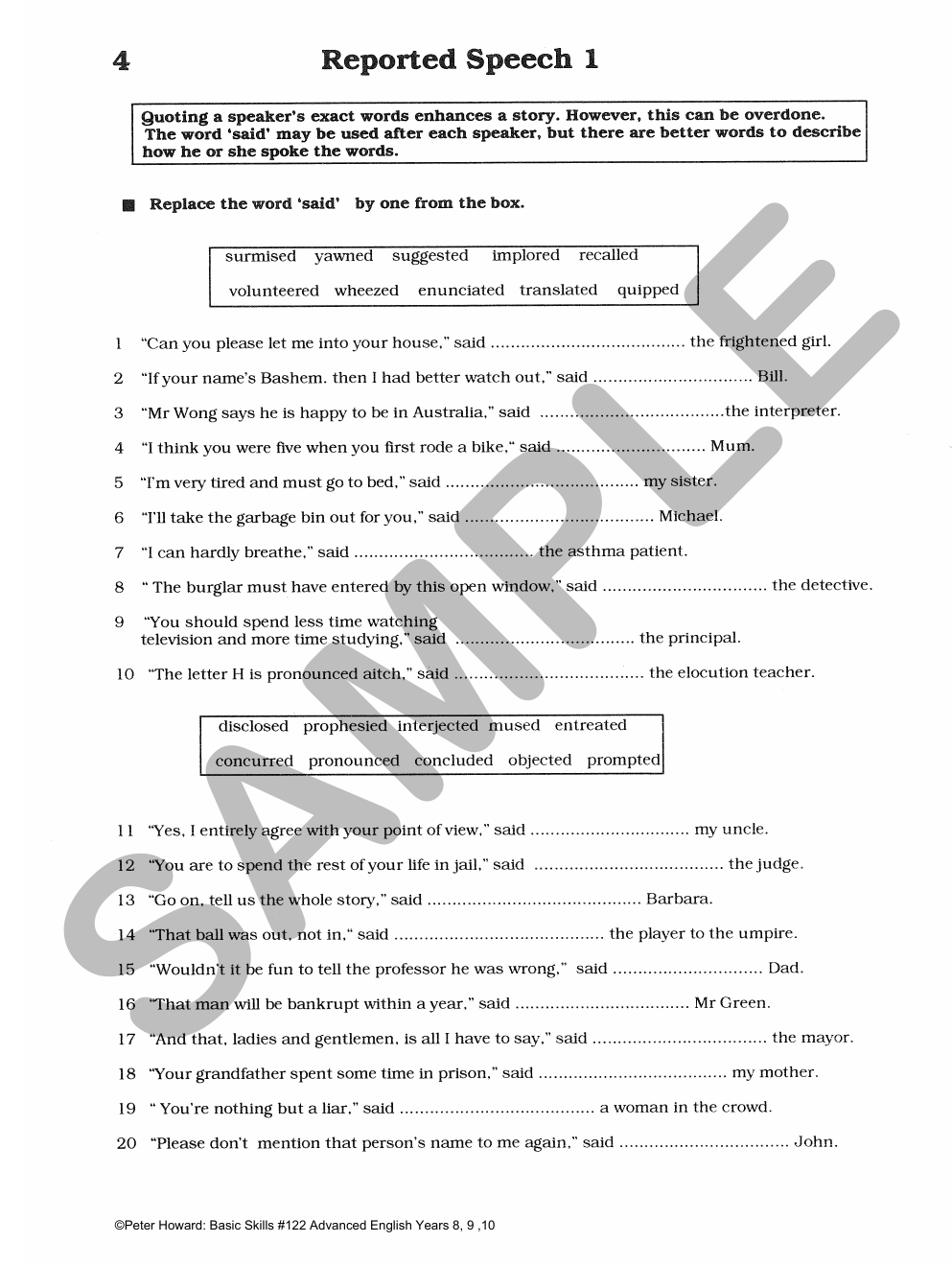 Advanced English Yrs 8 - 10 sample page