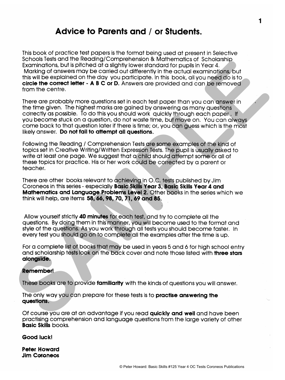 Year/Grade 4 Tests (O.C.) Multiple Choice Yrs 4-5 sample page