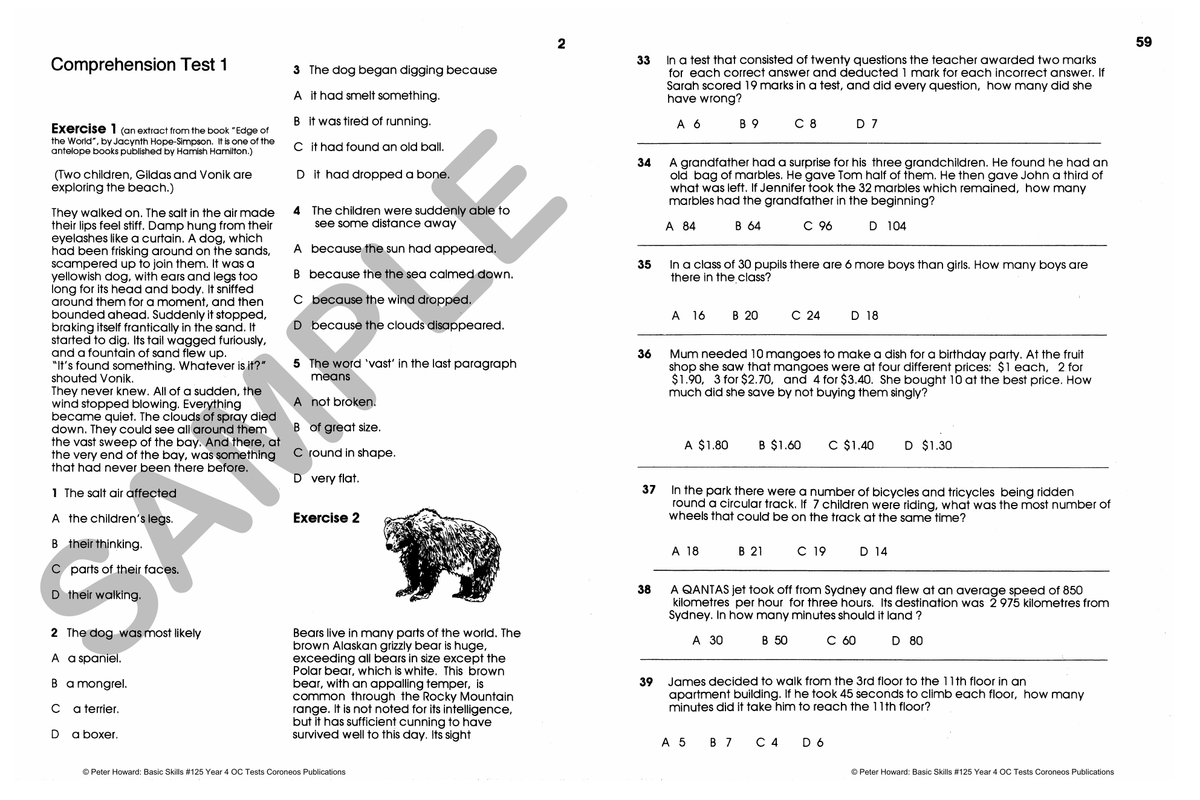 Year/Grade 4 Tests (O.C.) Multiple Choice Yrs 4-5 sample page