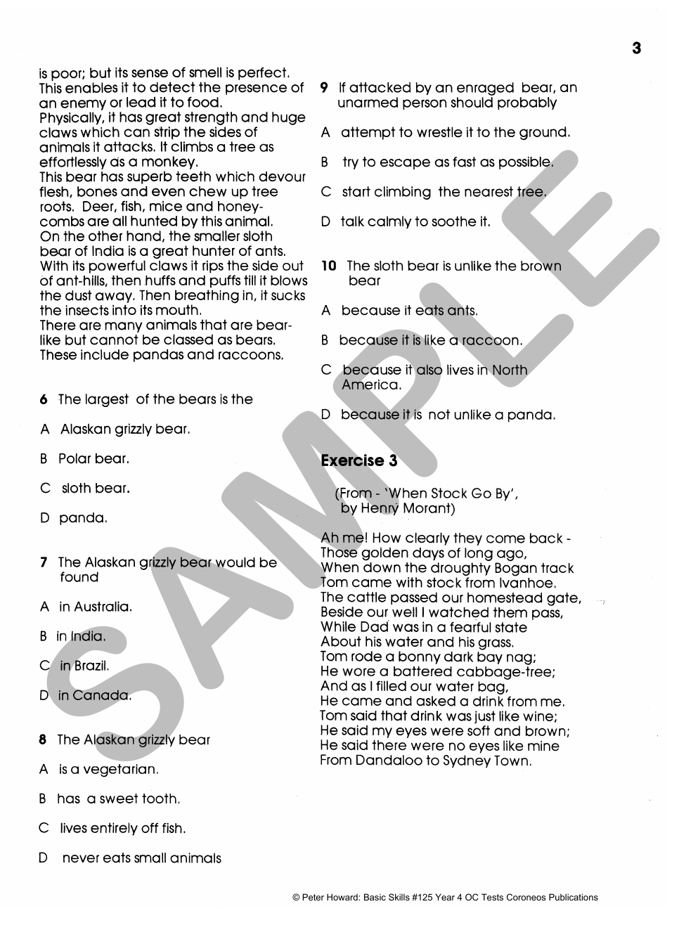 Year/Grade 4 Tests (O.C.) Multiple Choice Yrs 4-5 sample page