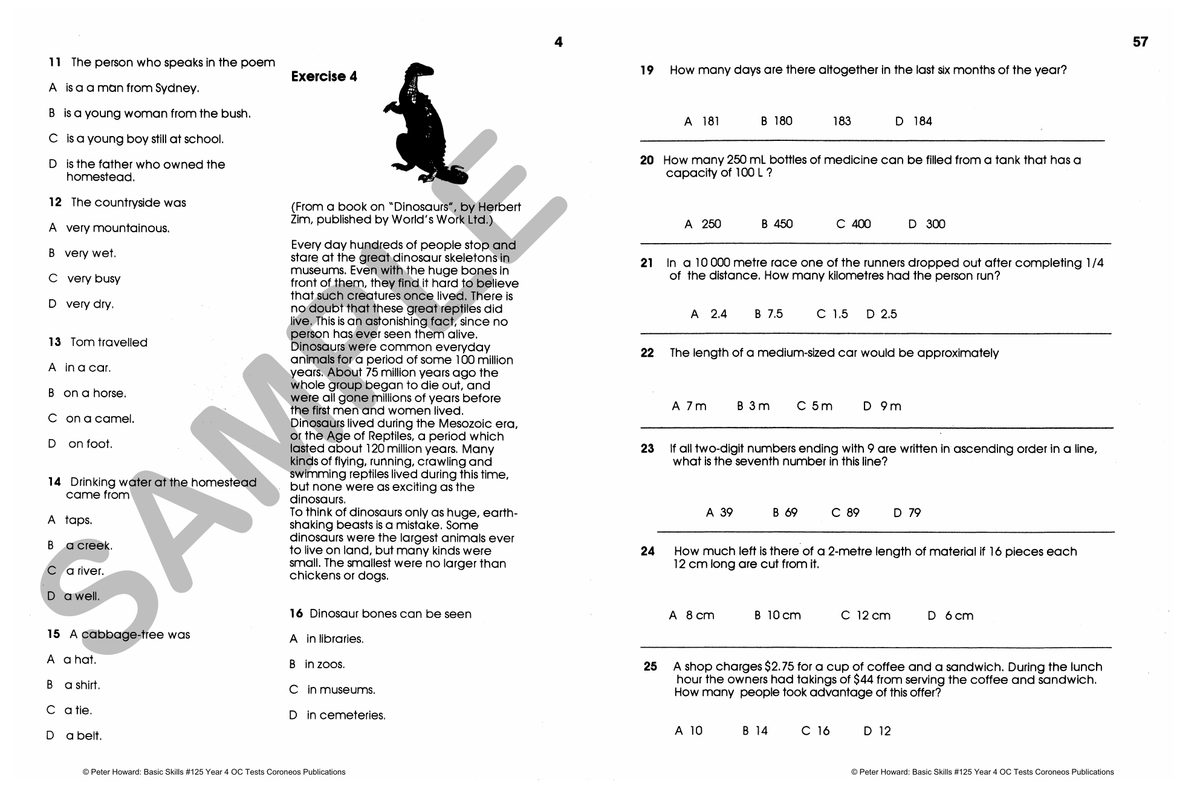Year/Grade 4 Tests (O.C.) Multiple Choice Yrs 4-5 sample page