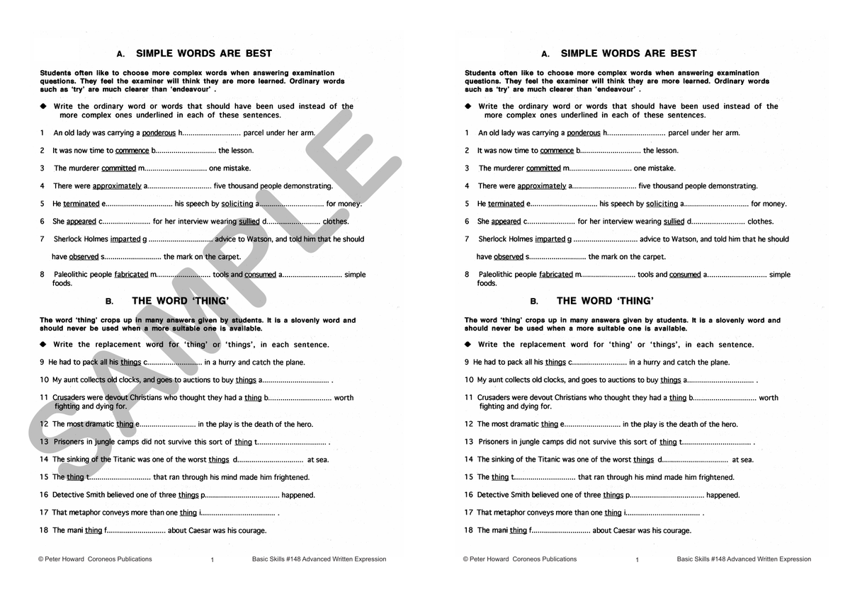 Advanced Written Expression Yrs 8 to 10 sample page