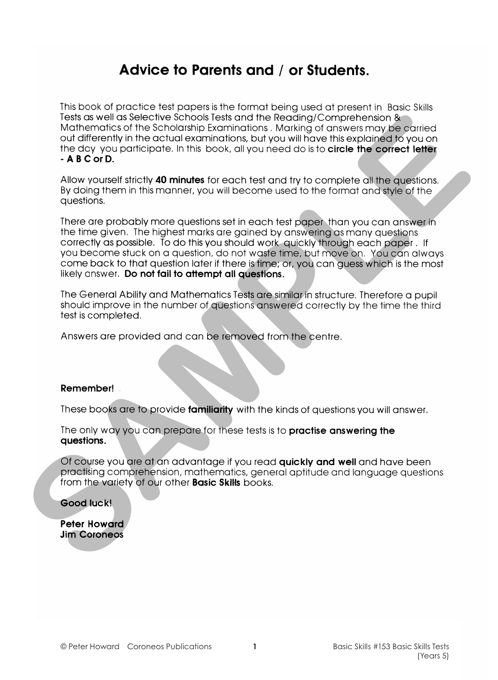 Year 5 Basic Skills Test - Suitable preparation for NAPLAN* Tests sample page