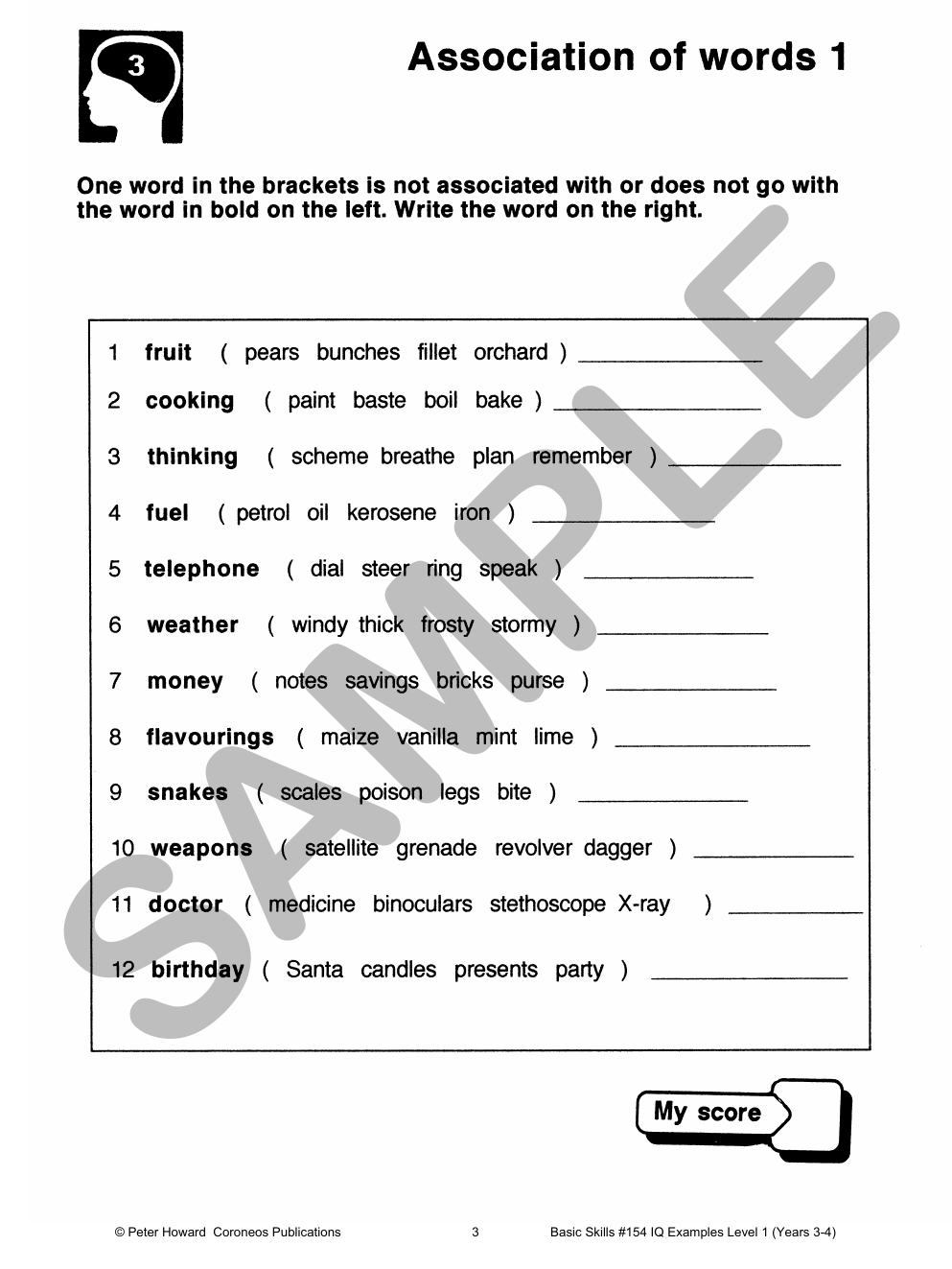 IQ Examples Level 1 Yrs 3 to 4 sample page