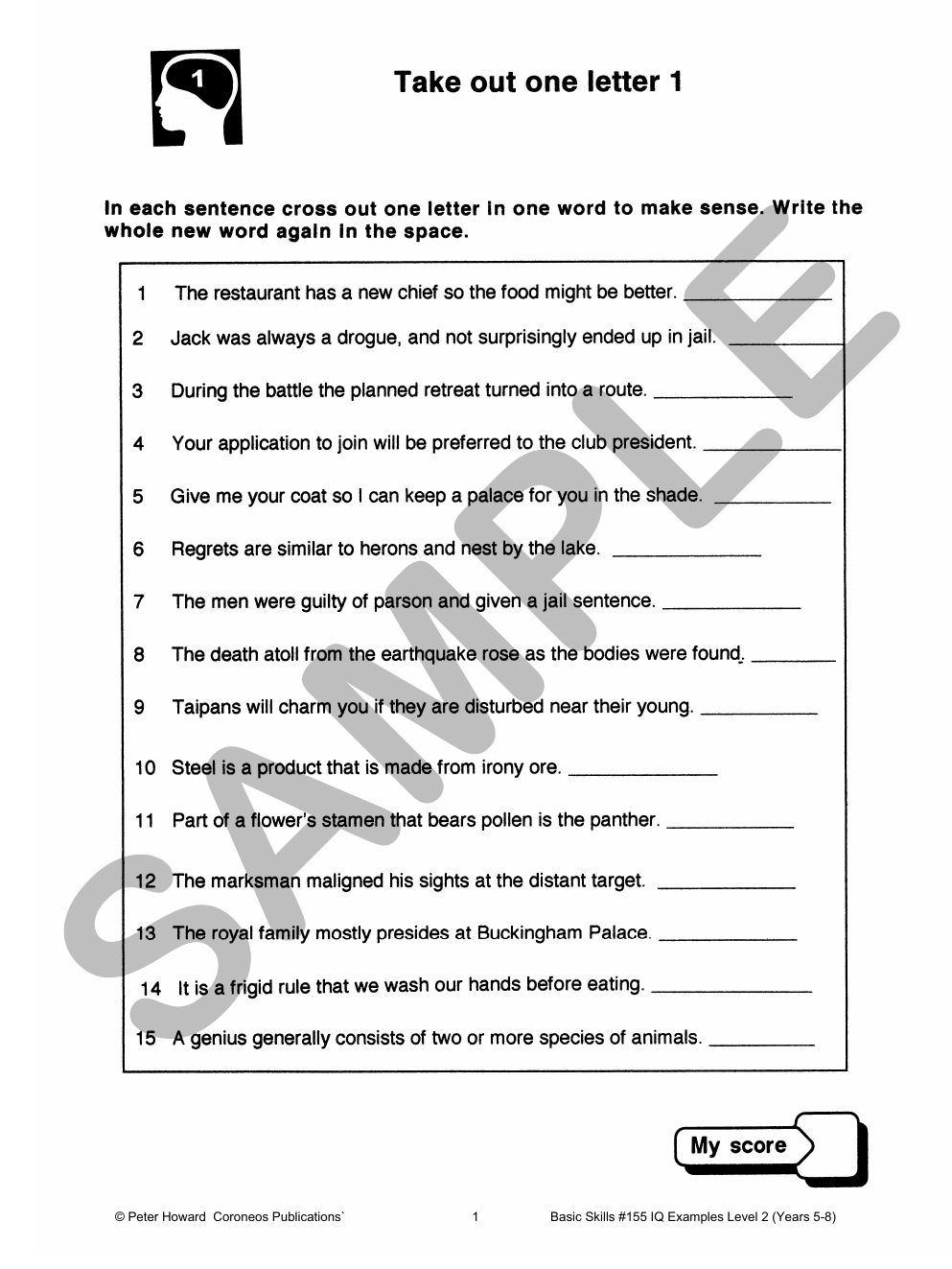 IQ Examples Level 2 Yrs 5 to 8 sample page