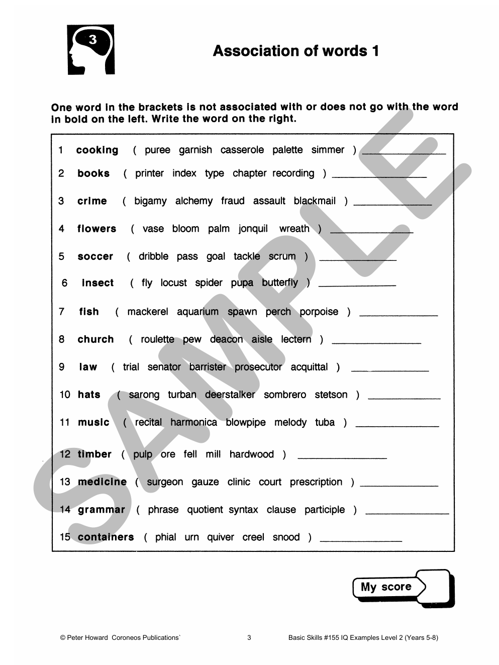 IQ Examples Level 2 Yrs 5 to 8 sample page