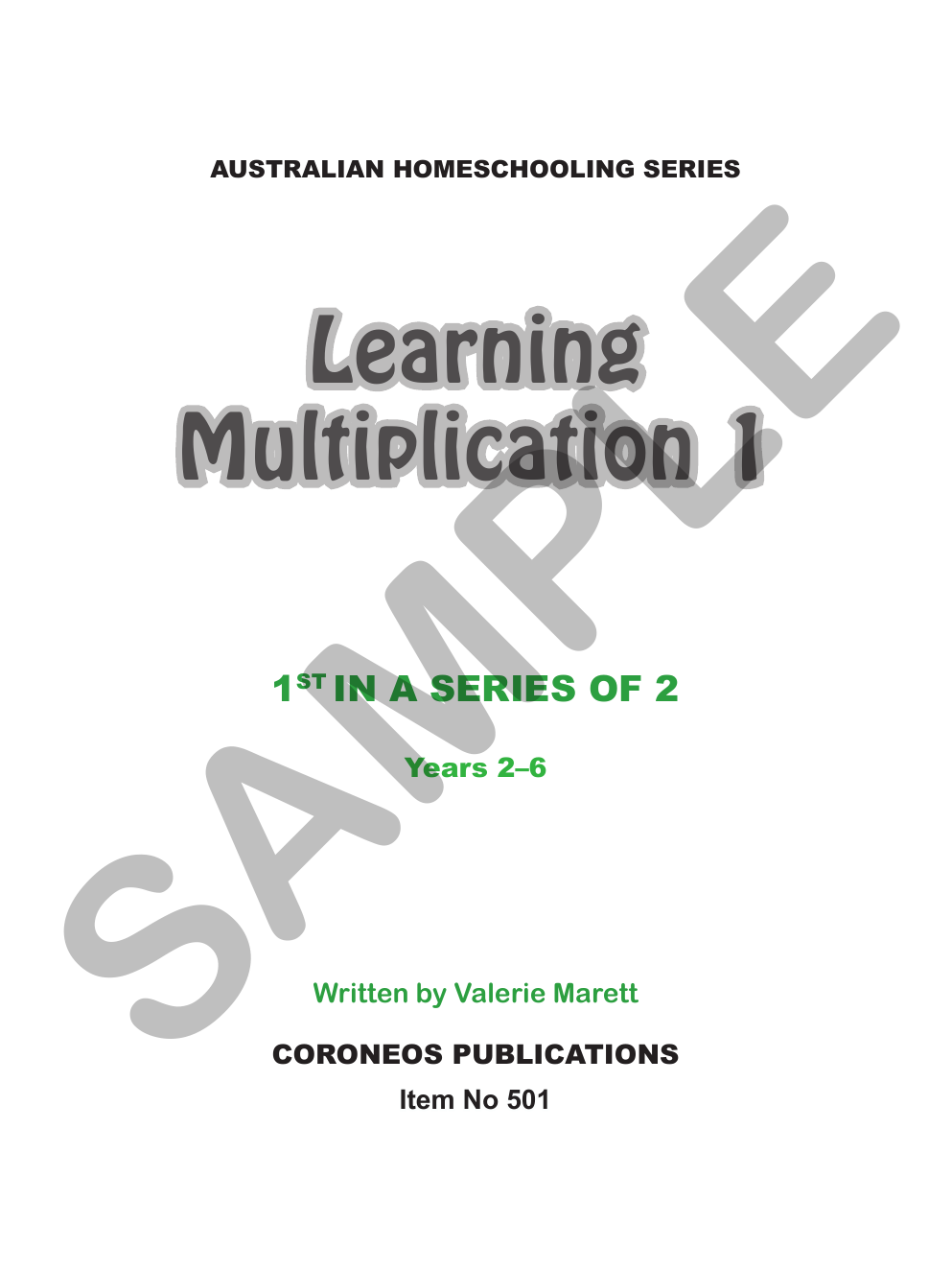 Learning Multiplication 1 sample page