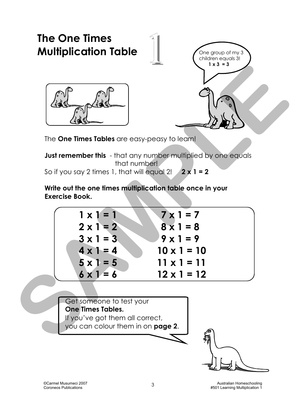 Learning Multiplication 1 sample page