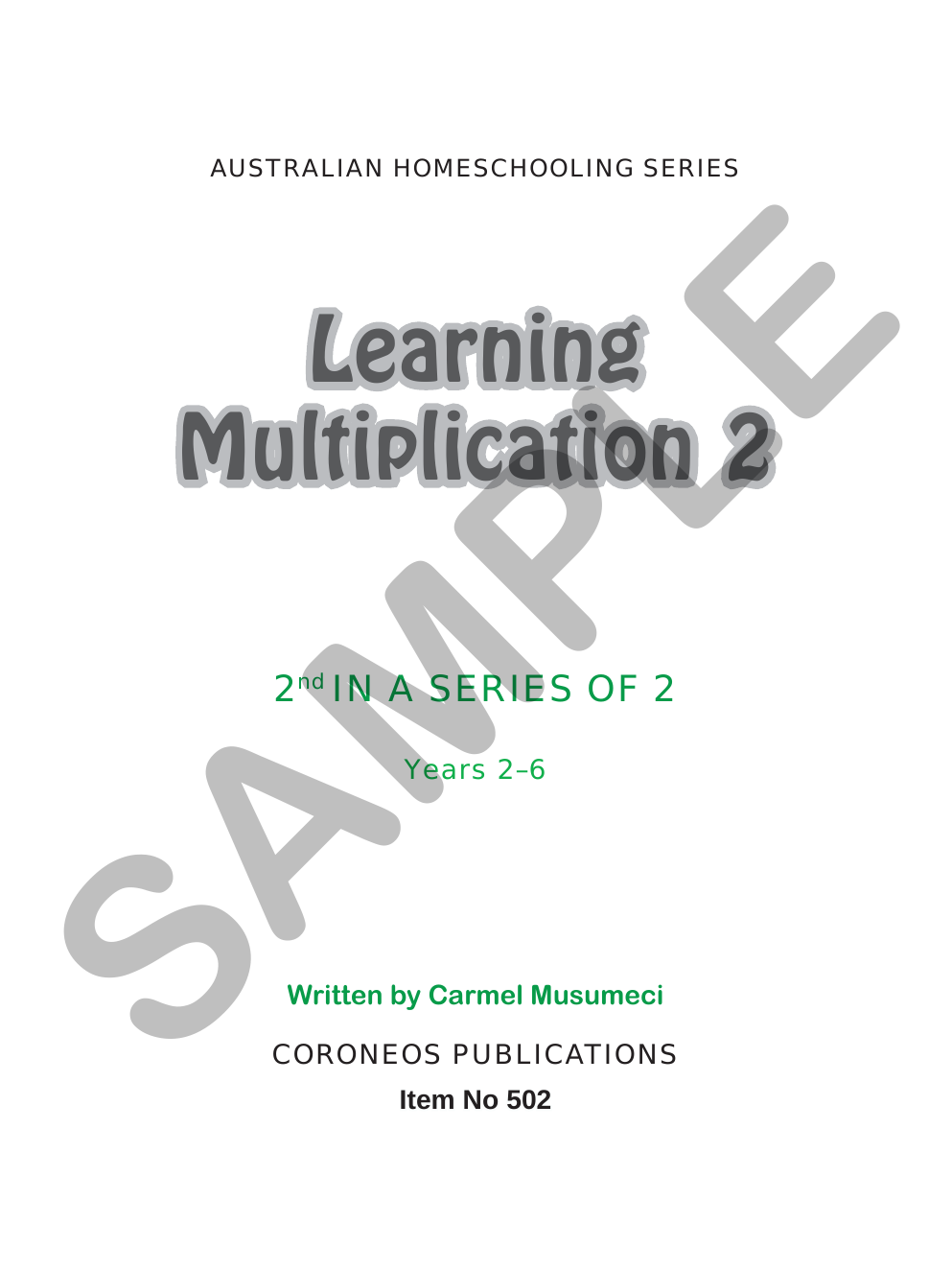 Learning Multiplication 2 sample page