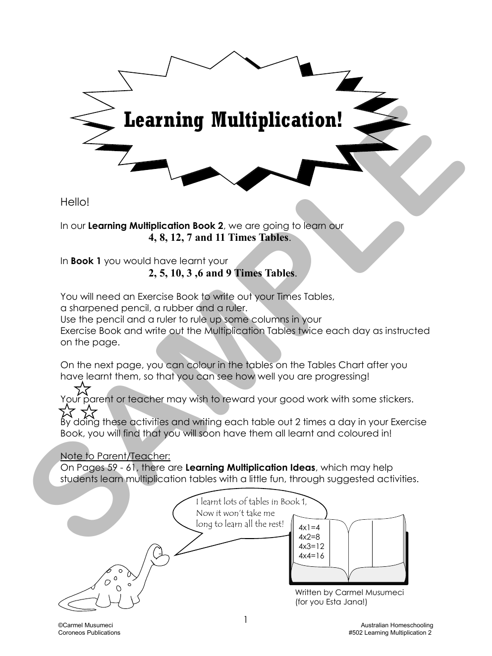 Learning Multiplication 2 sample page