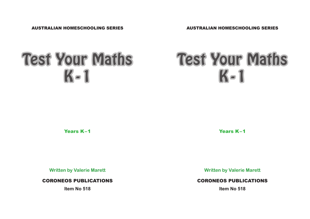 Test Your Maths K to 1 sample page