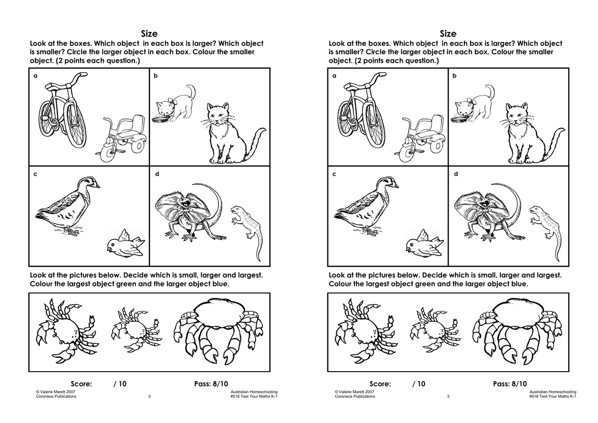 Test Your Maths K to 1 sample page