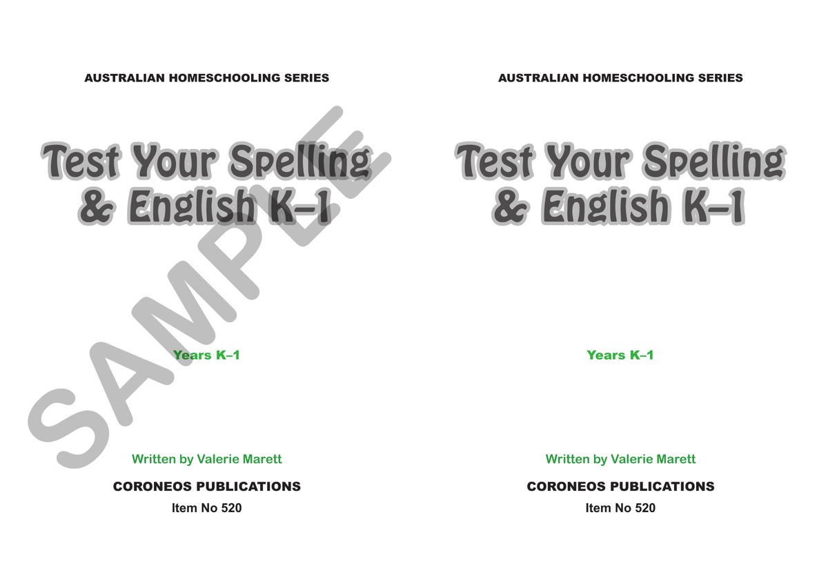 Test Your Spelling and English K to 1 sample page