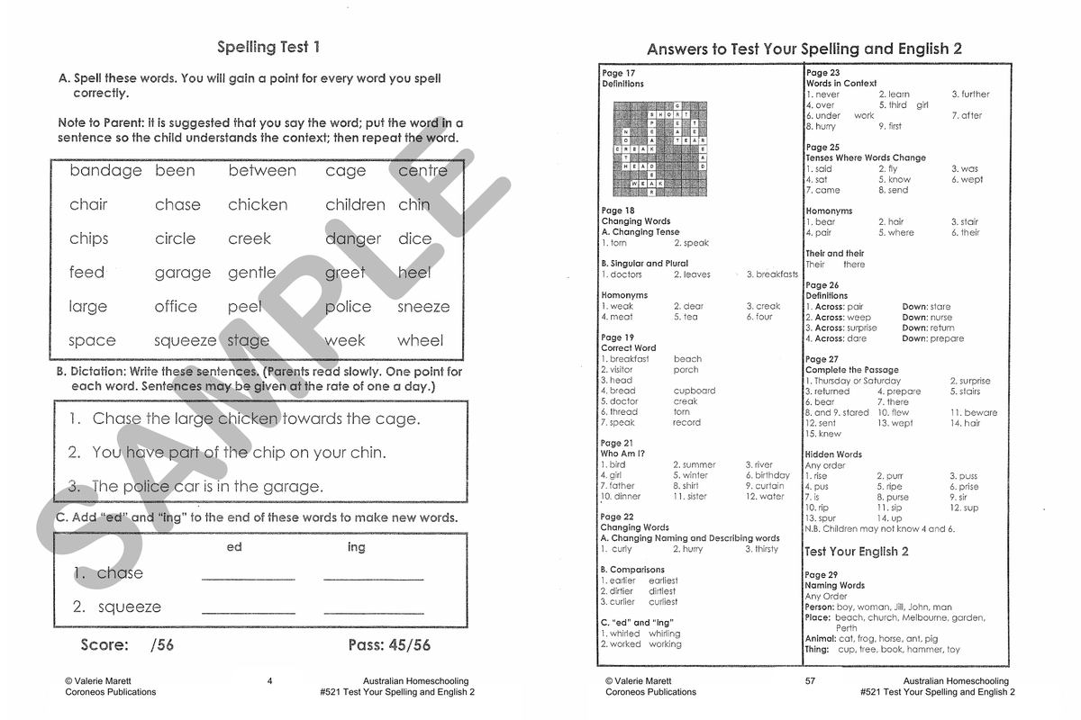 Test Your Spelling and English 2 sample page