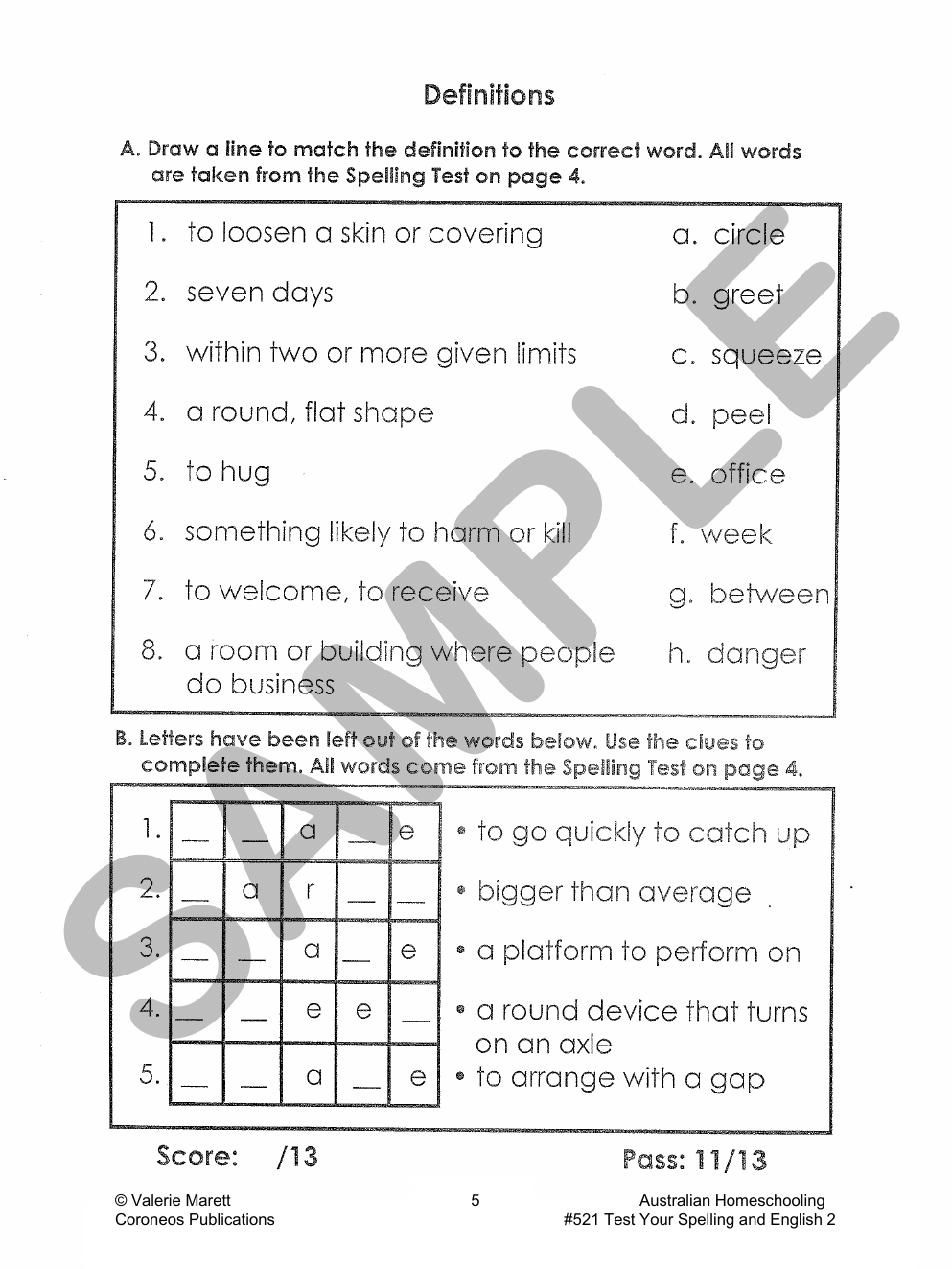 Test Your Spelling and English 2 sample page