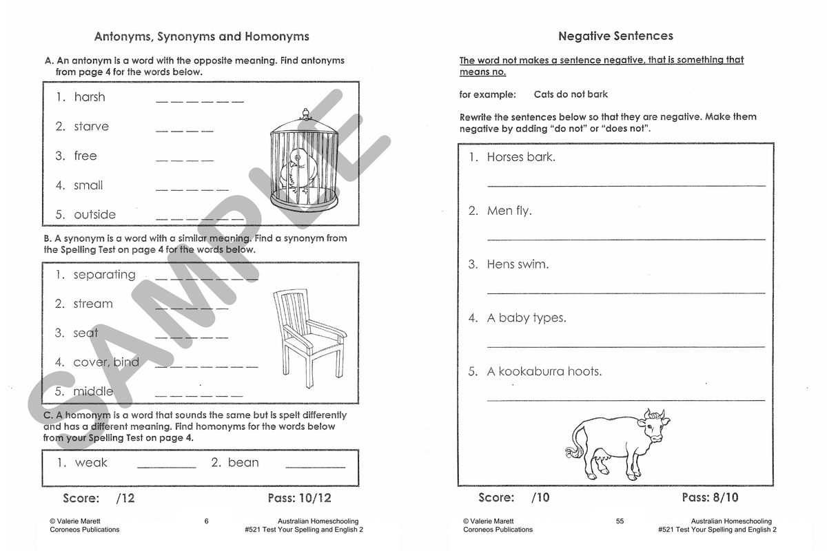 Test Your Spelling and English 2 sample page