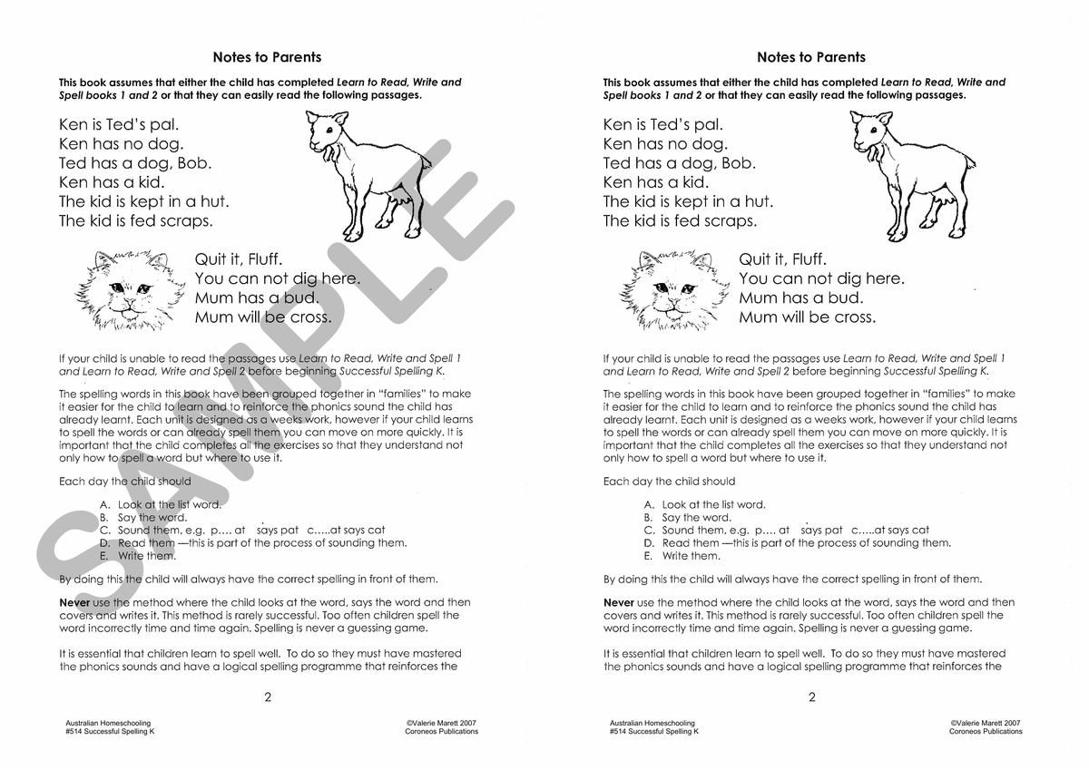 Successful Spelling K sample page