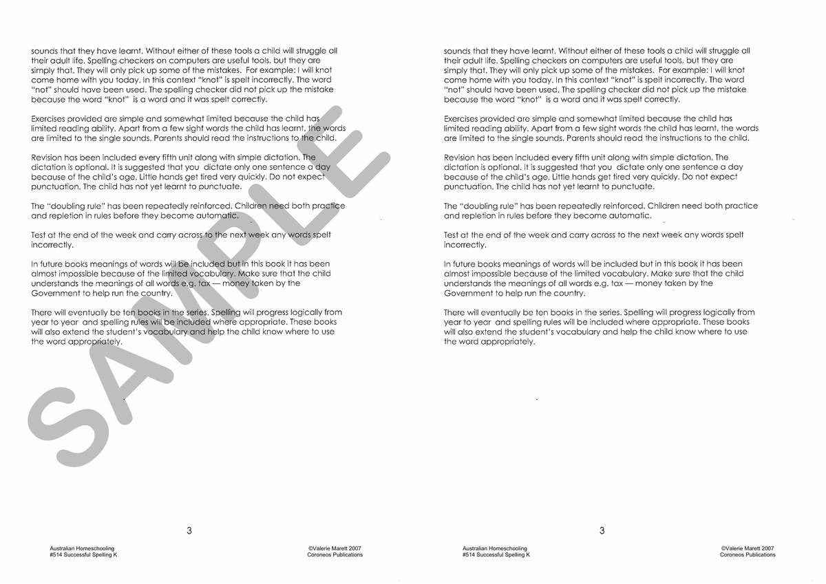 Successful Spelling K sample page