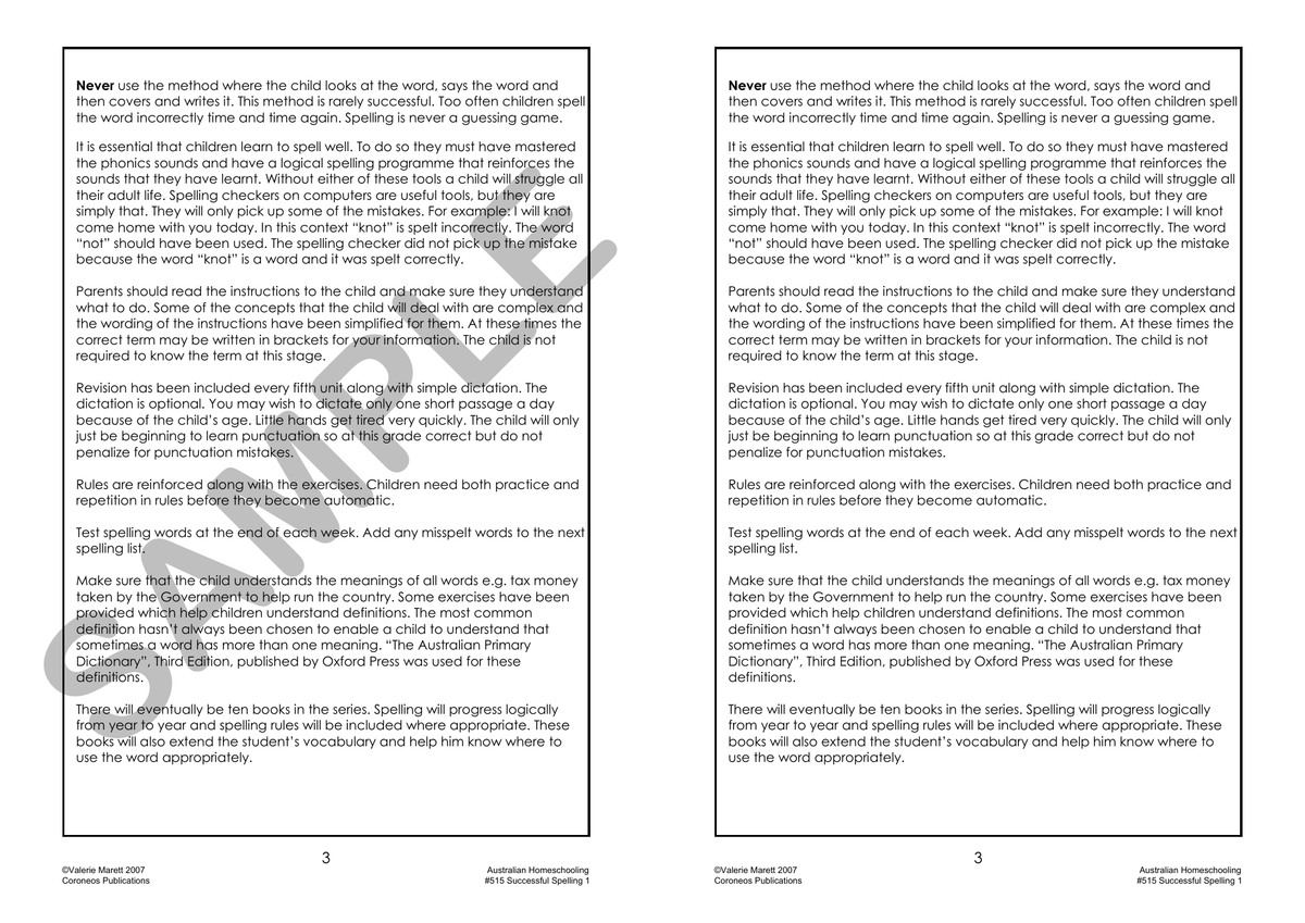 Successful Spelling 1 sample page