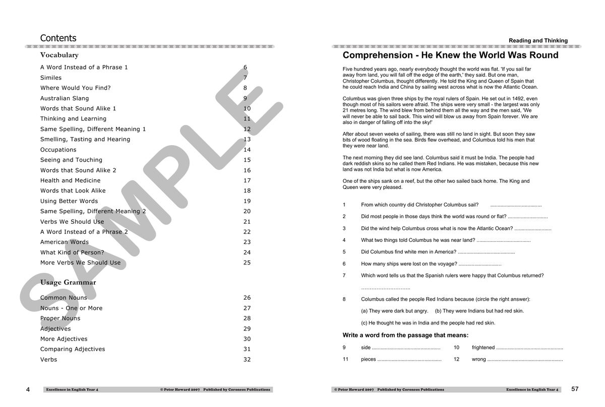 Excellence in English Year 4 sample page