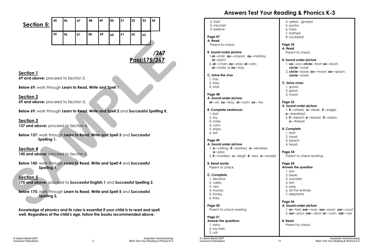 Test Your Reading and Phonics K to 3 sample page