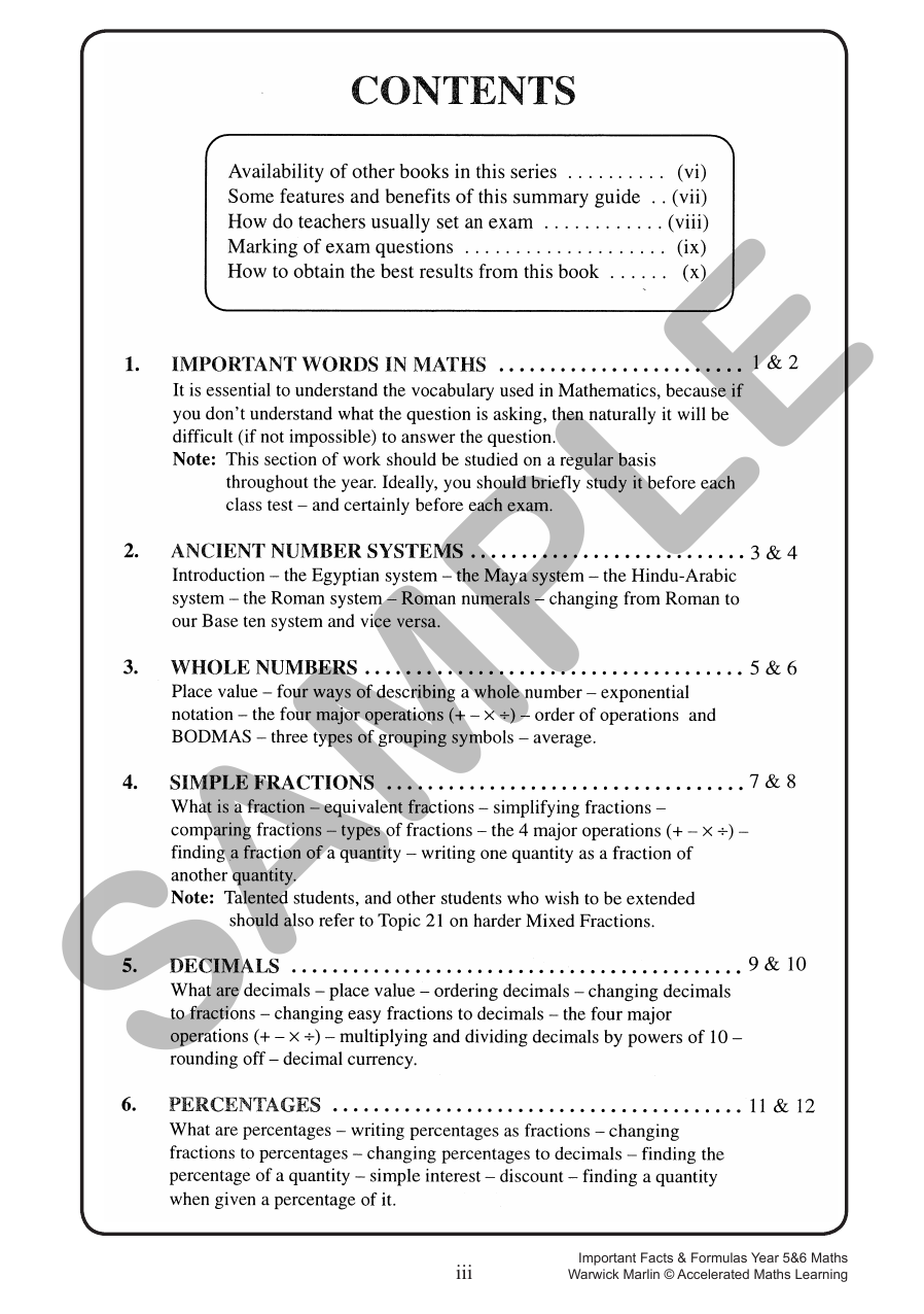 Facts and Formulas Years 5 & 6 (All levels) sample page