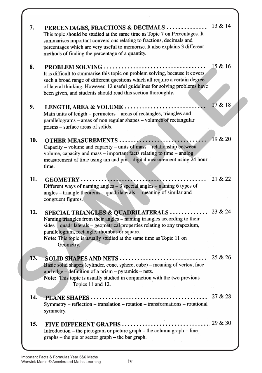 Facts and Formulas Years 5 & 6 (All levels) sample page