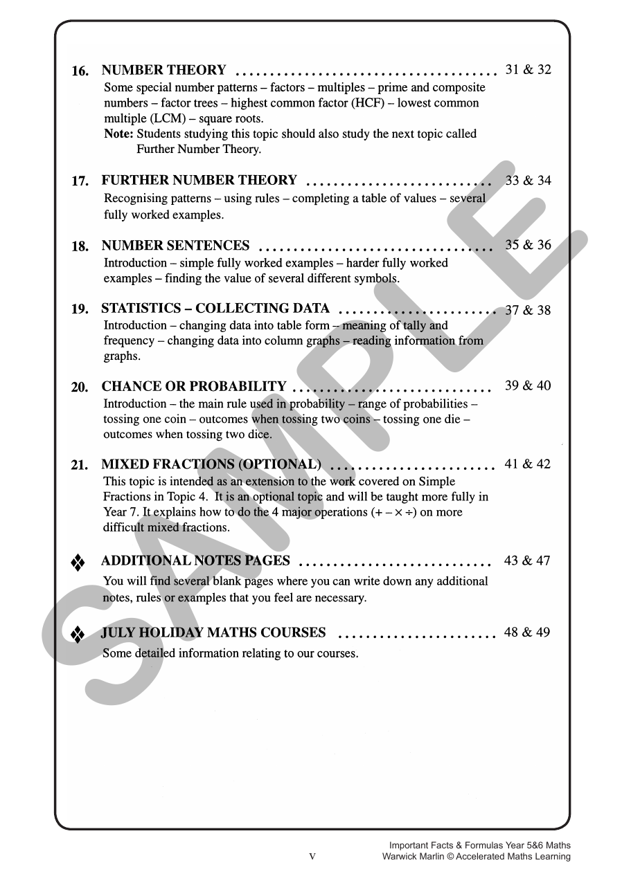 Facts and Formulas Years 5 & 6 (All levels) sample page