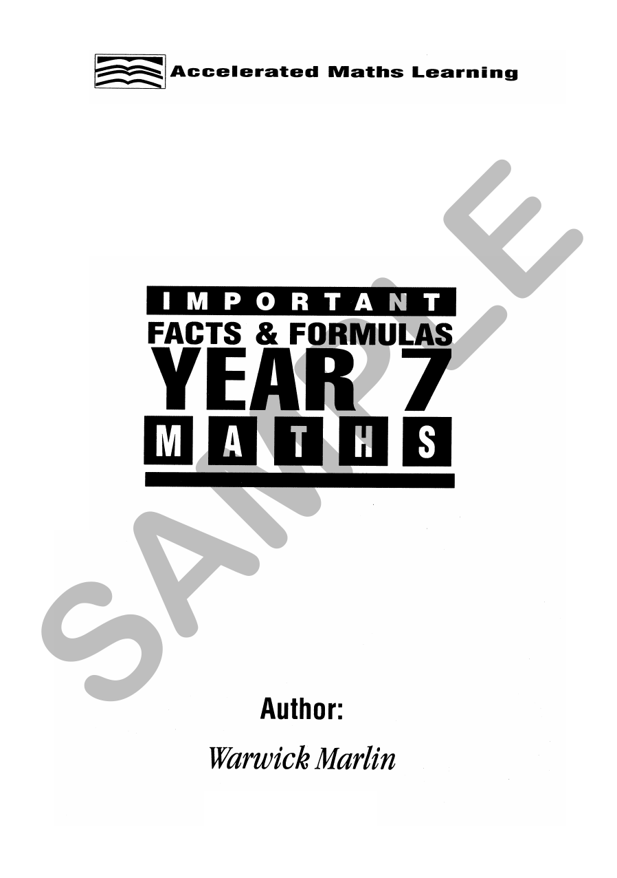 Facts and Formulas - Year 7 (All levels) sample page