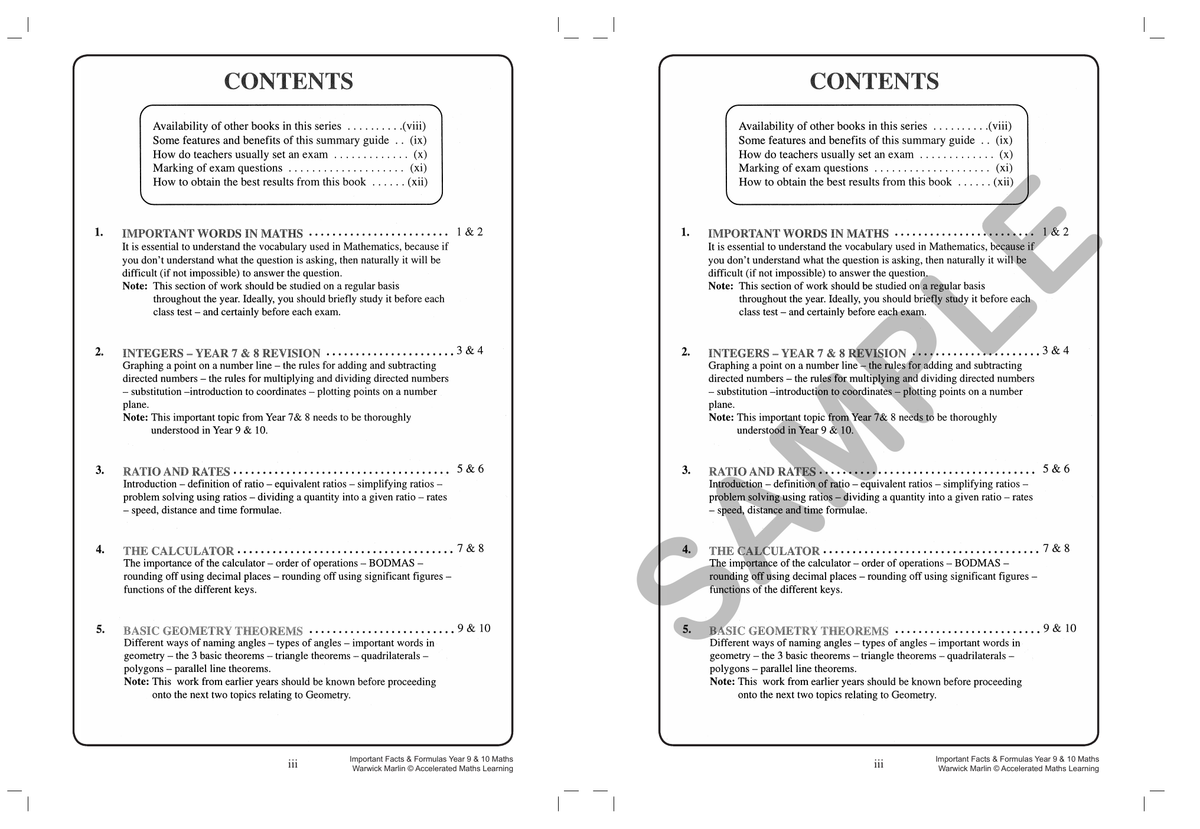 Facts and Formulas - Year 9 & 10 Intermediate sample page