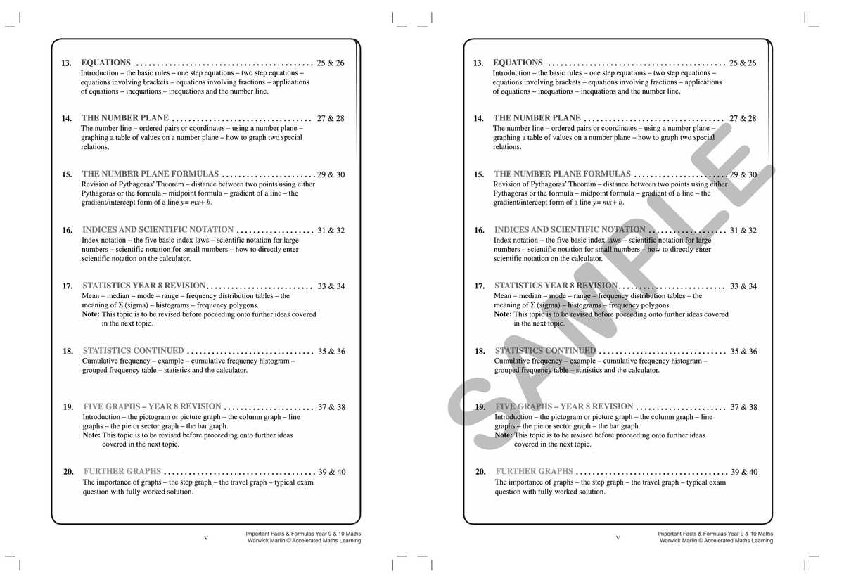 Facts and Formulas - Year 9 & 10 Intermediate sample page
