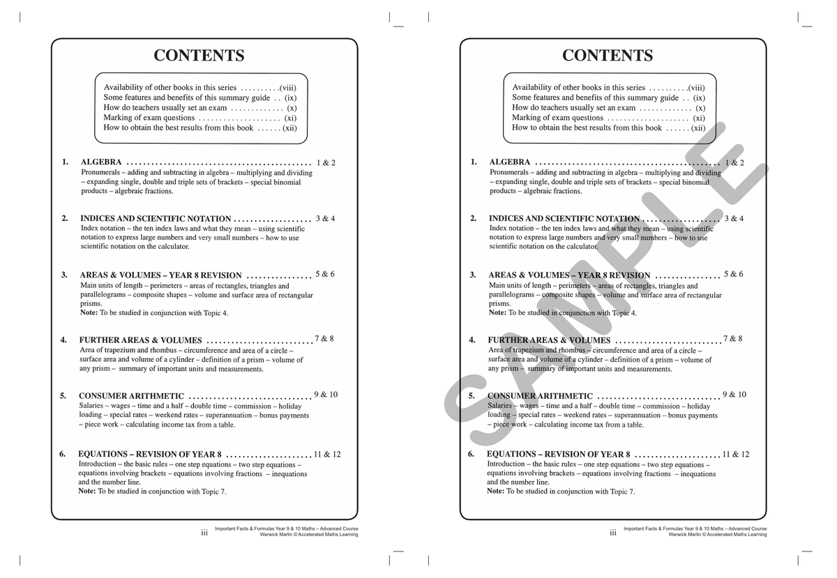 Facts and Formulas - Years 9 & 10 Advanced sample page