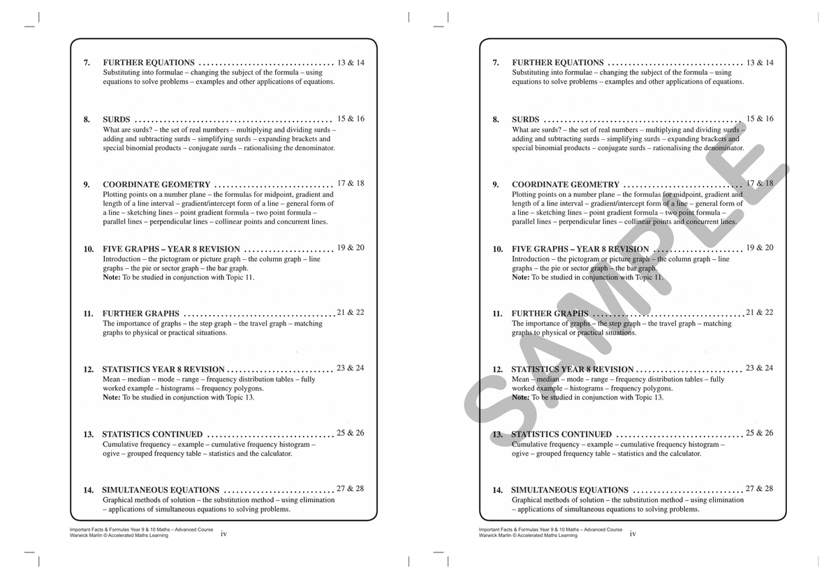 Facts and Formulas - Years 9 & 10 Advanced sample page