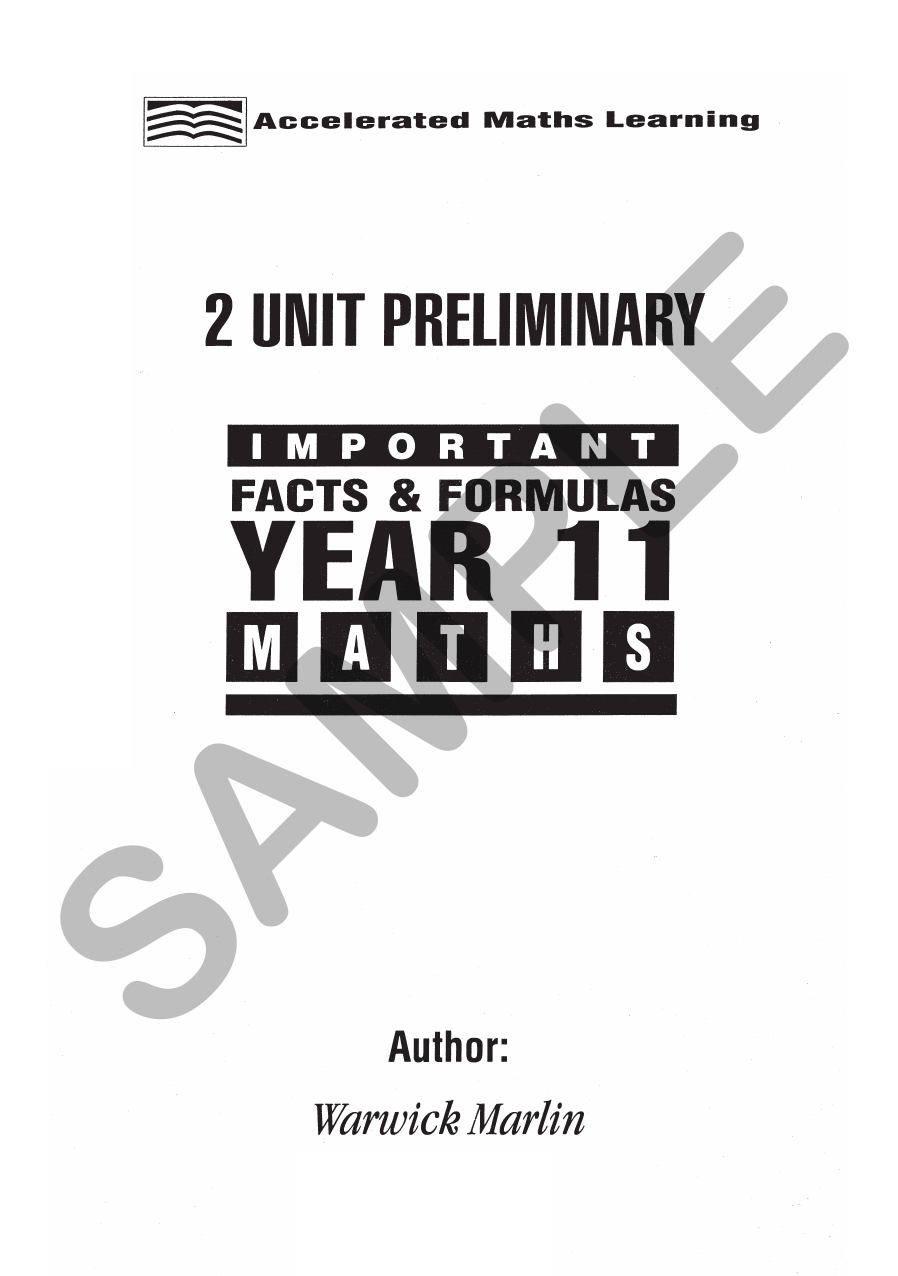 Facts and Formulas Year 11 2 Unit Maths sample page