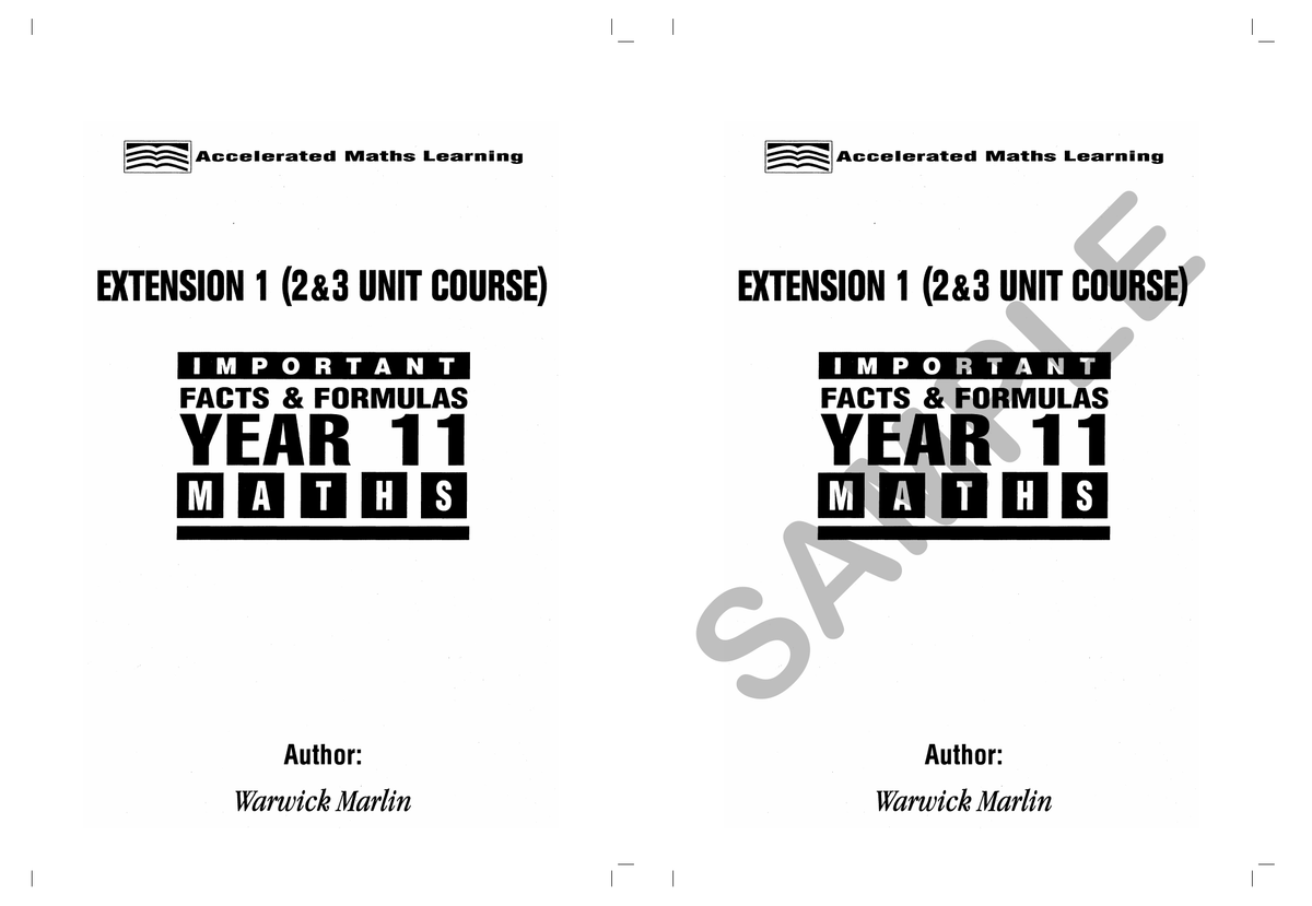 Facts and Formulas Year 11 Extension 1 (2 and 3Unit) Maths sample page