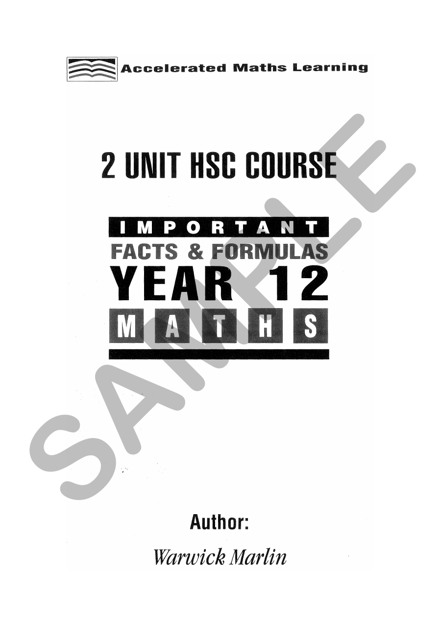 Important Facts and Formulas Year 12 2 Unit sample page