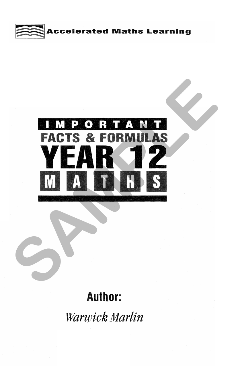 Facts and Formulas Year 12 Extension 1 (2 and 3Unit) sample page