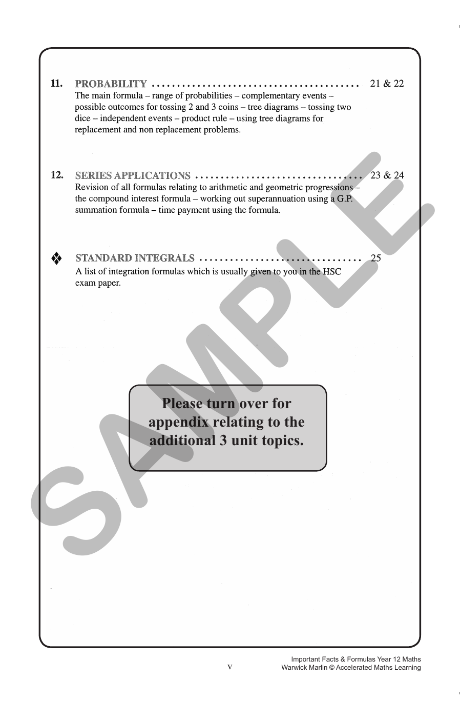 Facts and Formulas Year 12 Extension 1 (2 and 3Unit) sample page