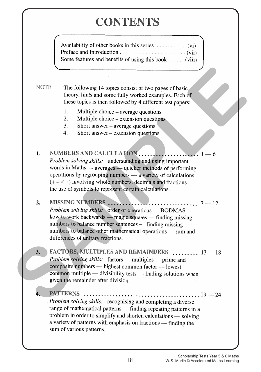 Scholarship Tests - Years 5 and 6 sample page