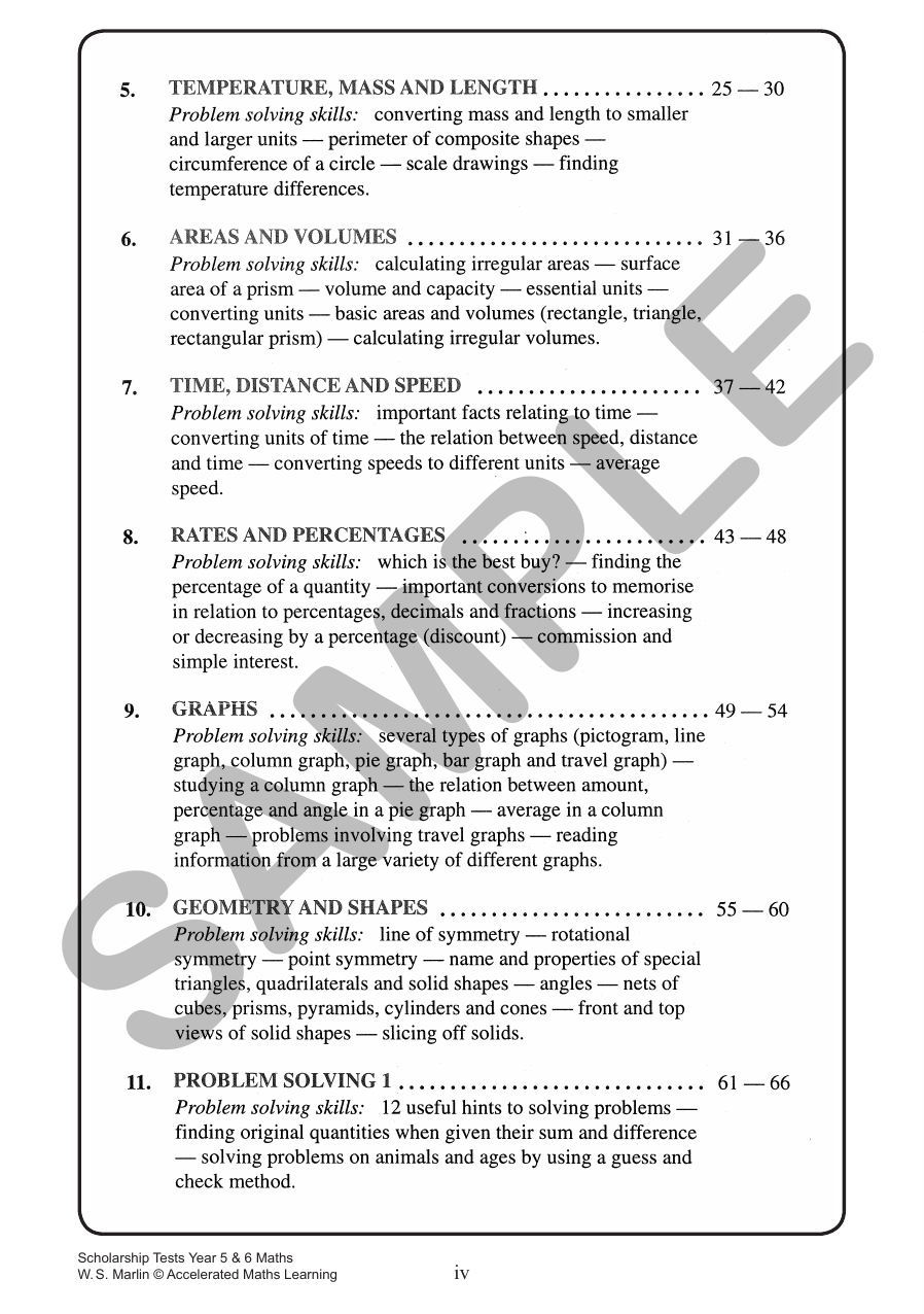 Scholarship Tests - Years 5 and 6 sample page